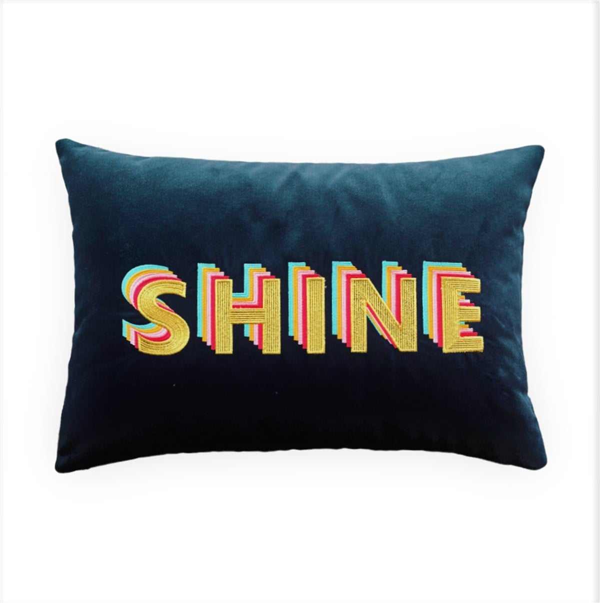 Shine Desenli Lacivert Kadife Dekoratif Kırlent Kılıfı