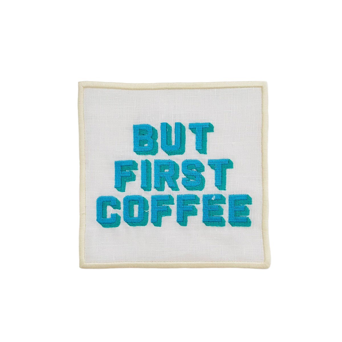 Dekoratif But First Coffee Desenli Kokteyl Peçetesi - 1 Adet Turkuaz Nakışlı