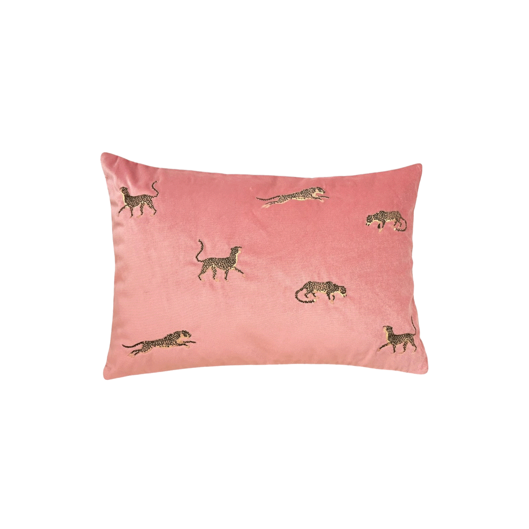 Dekoratif Leopar Desenli Pembe Kadife Kırlent Kılıfı 35 x 50 cm
