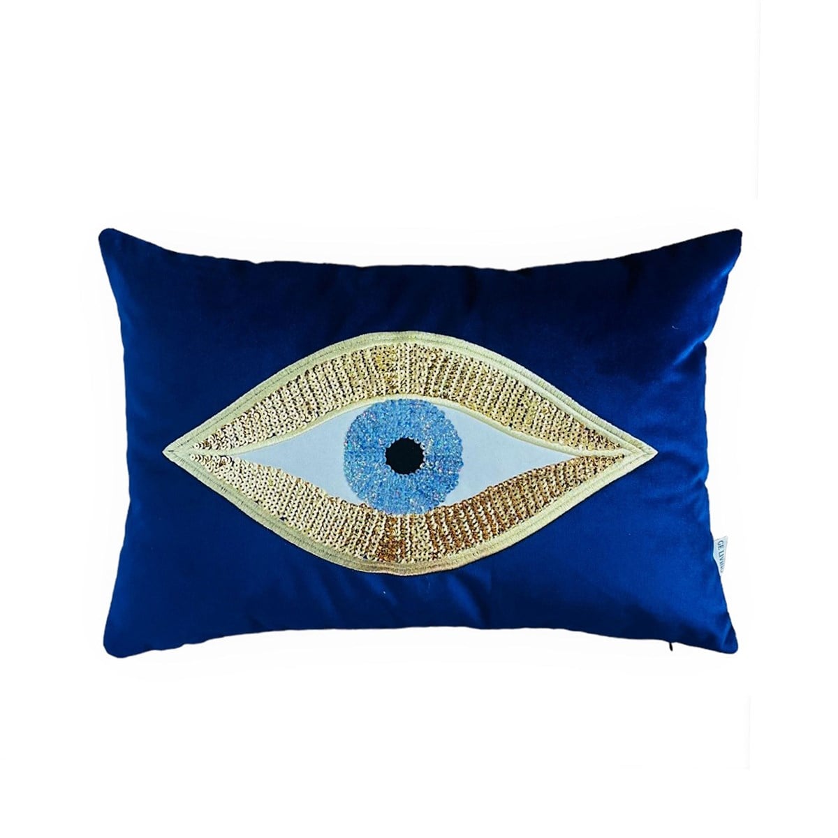 Dekoratif Pullu Göz Desenli Lacivert Kadife Kırlent Kılıfı ( 35 cm x 50 cm ) 