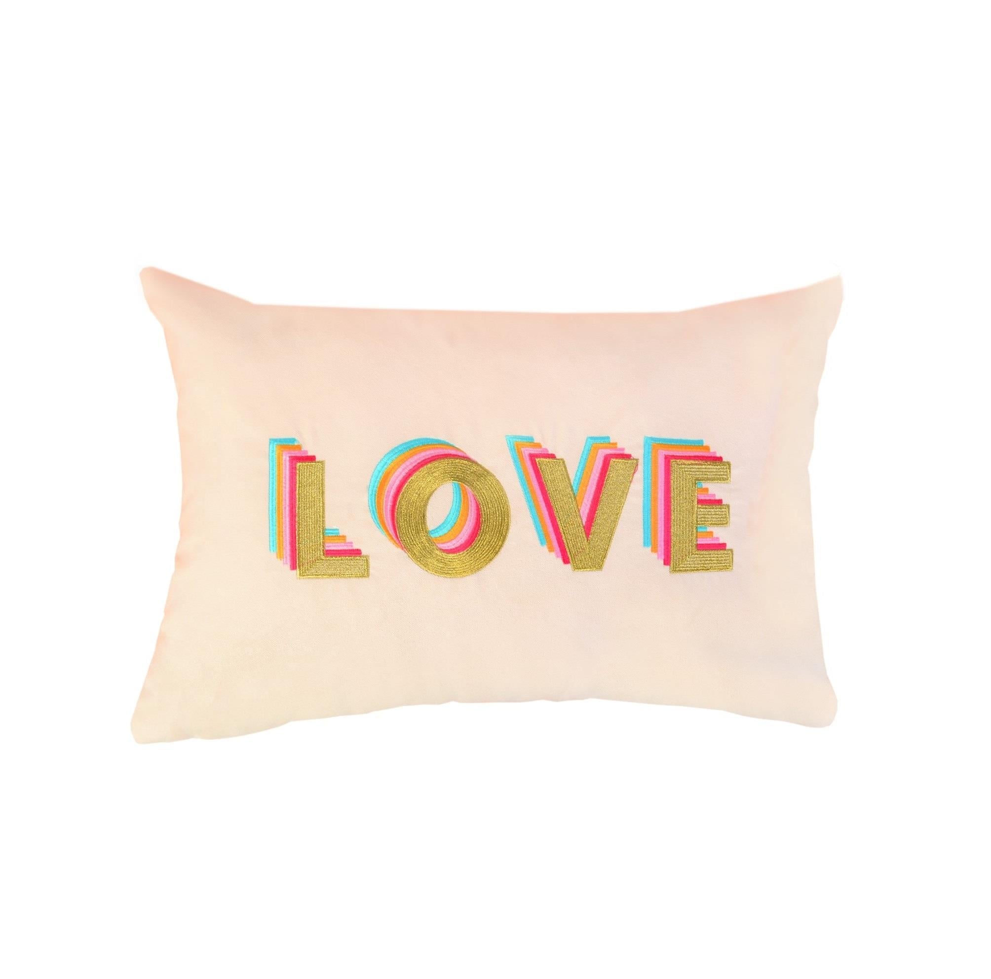Love Desenli Krem Kadife Dekoratif Kırlent Kılıfı