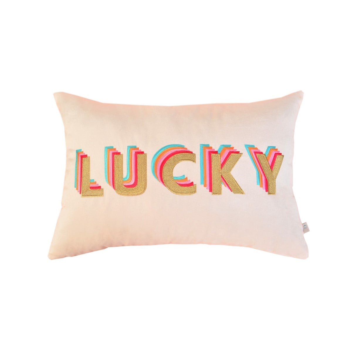 Lucky Desenli Krem Kadife Dekoratif Kırlent Kılıfı