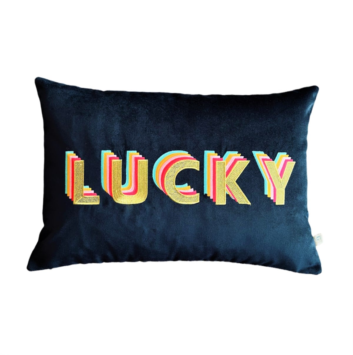 Lucky Desenli Lacivert Kadife Dekoratif Kırlent Kılıfı