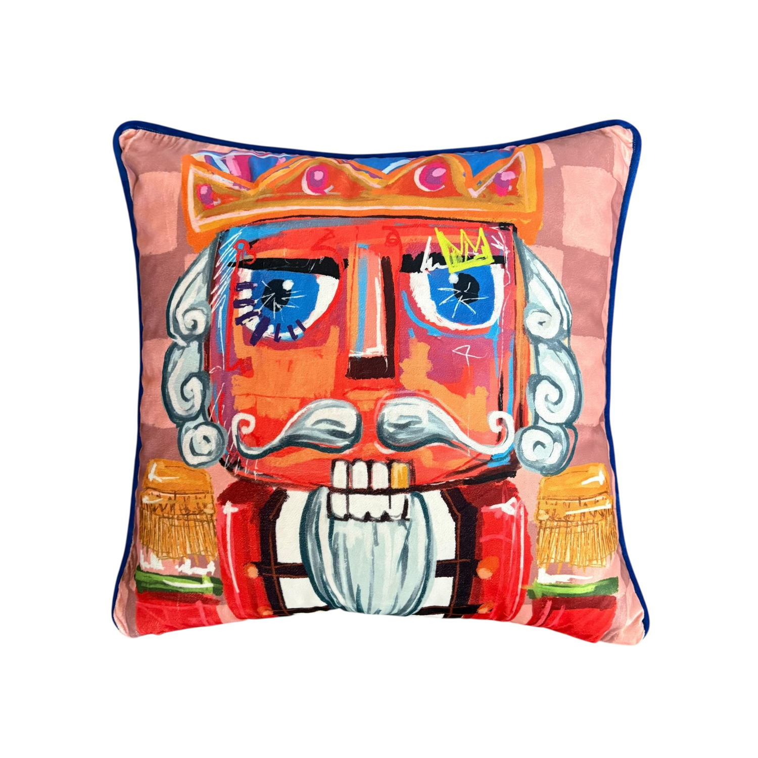 Nutcracker Desenli Kadife Yastık Kılıfı – 50x50 cm – Renkli Yeni Yıl Tasarım – Dekoratif Kırlent Kılıfı