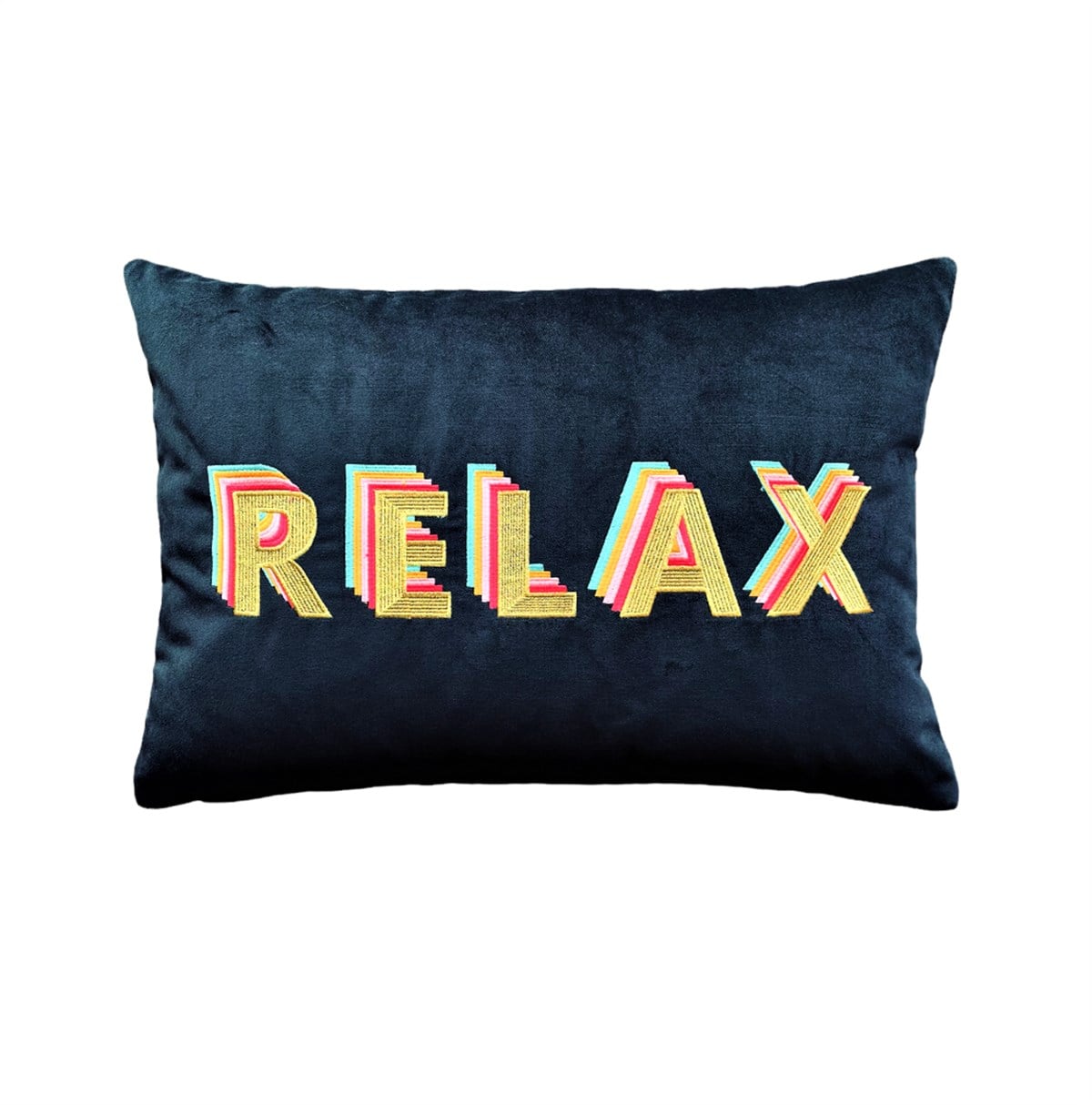 Relax Desenli Lacivert Kadife Dekoratif Kırlent Kılıfı