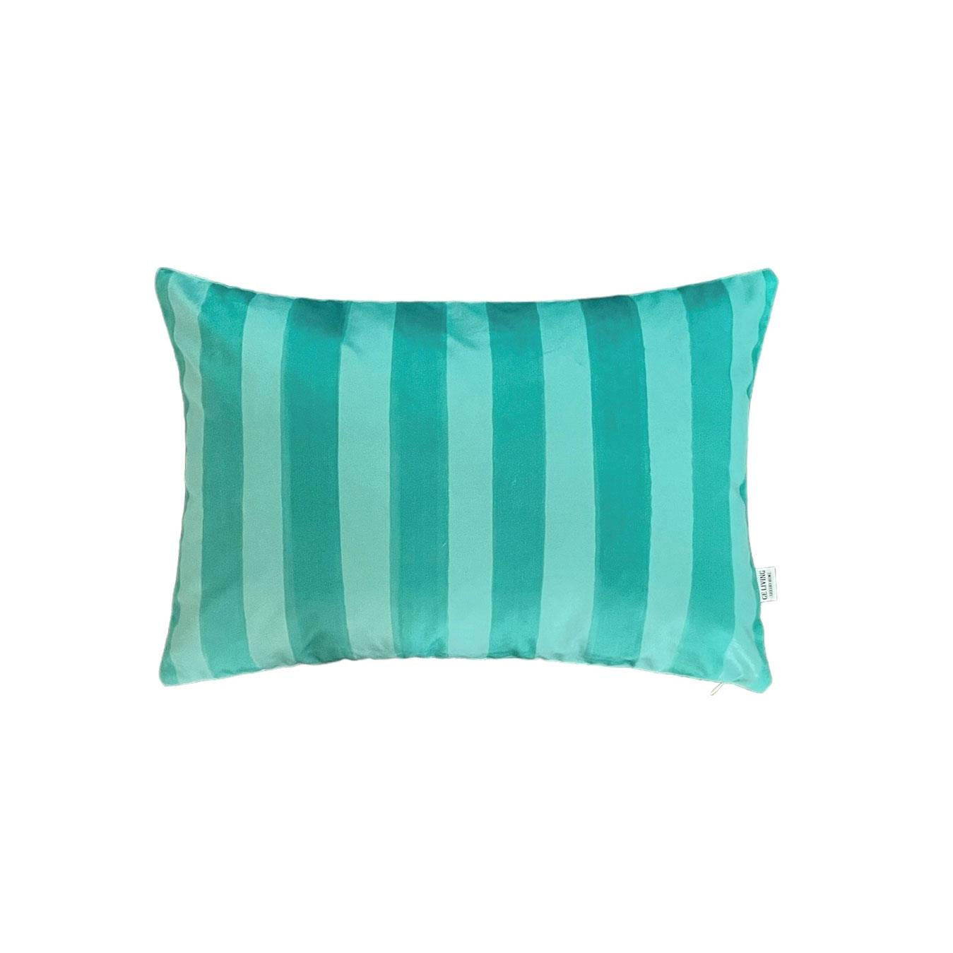 Turkuaz Çizgili Kadife Kırlent Kılıfı ( 35 cm x 35 cm )