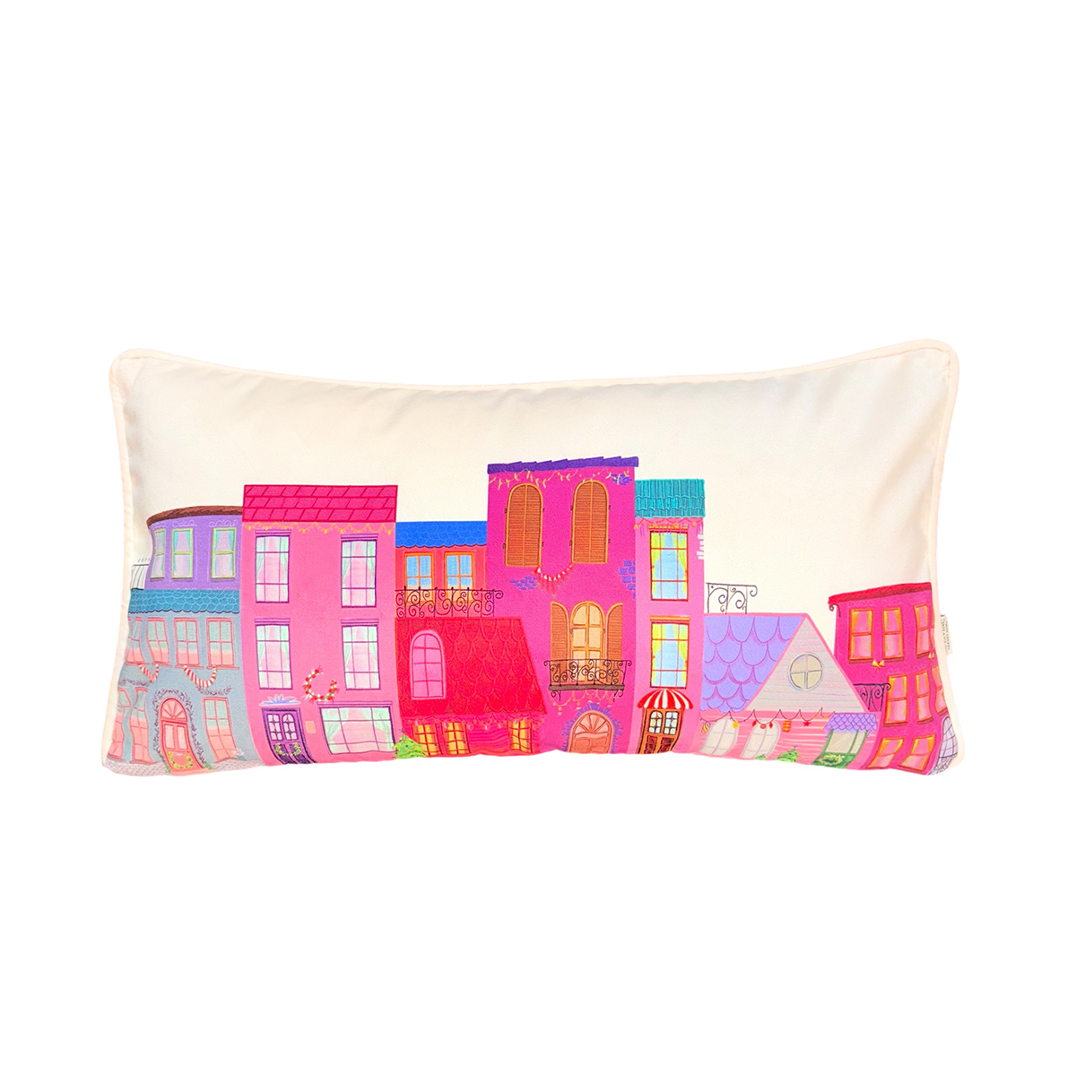 Yılbaşı Temalı Krem Kadife Kırlent Kılıfı 30 x 55 cm