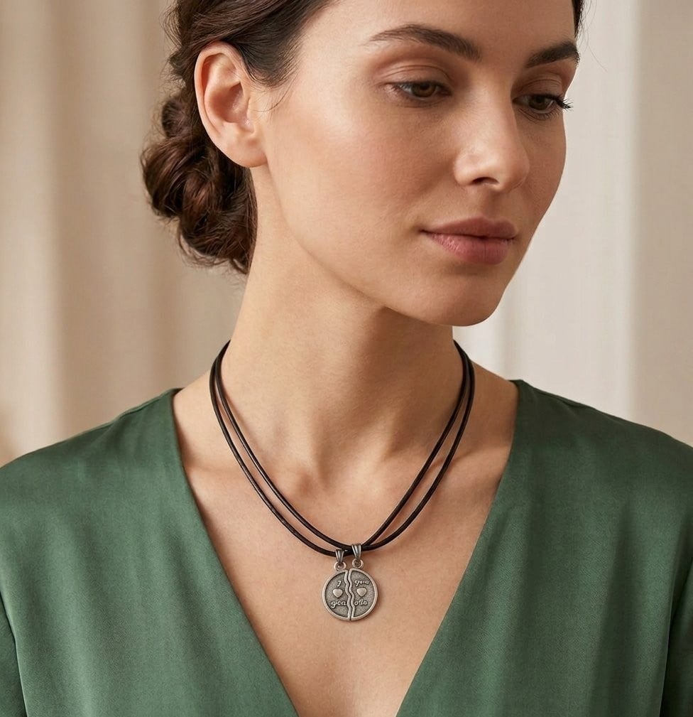 Deri I Love You Detaylı Kolye