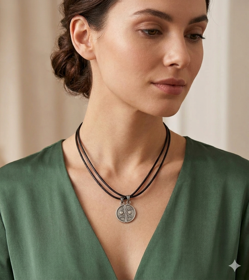 Deri I Love You Detaylı Kolye