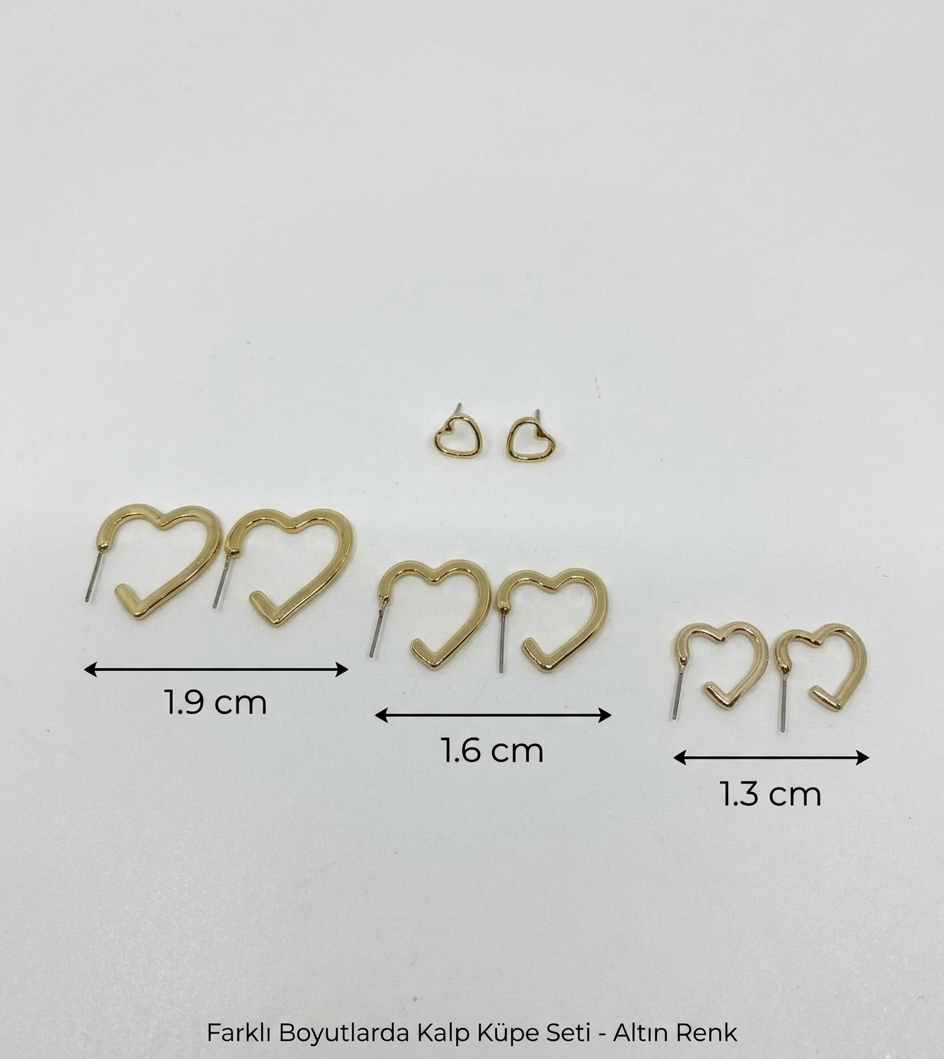 KalpTasarım 4 Boy 4'lü Gold Renk Küpe Seti