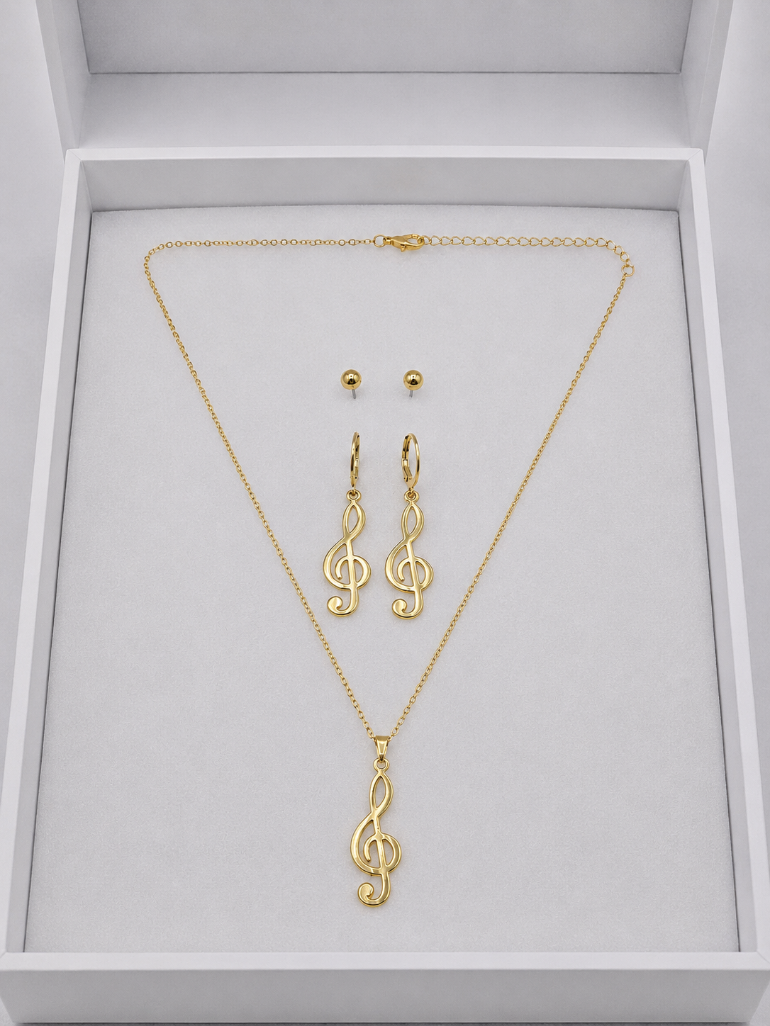 Müzik Nota Detaylı Gold Renk 3'lü Kolye Küpe Seti
