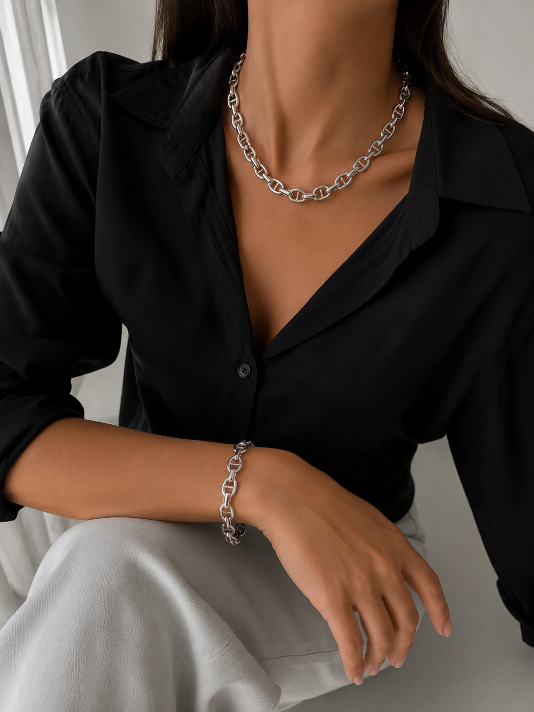 Unisex Dayanıklı Metal Marin Temalı 2'li Kolye Bileklik Seti