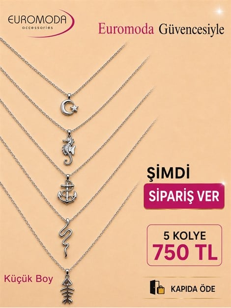Ay Yıldız Deniz Atı Yılan Detaylı İnce 5 Adet Zincir Kolye