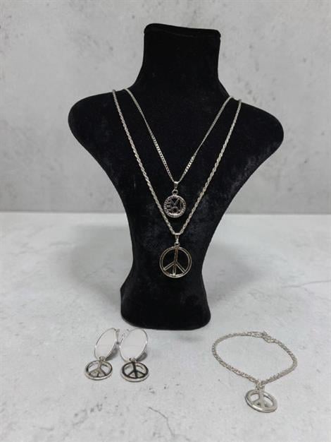 Barış Sembolü Gurmet Zincir Kolye Bileklik Küpe Seti