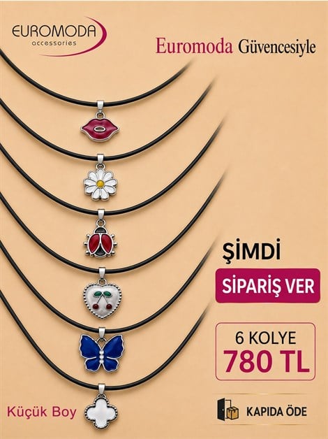 Dudak Uğur Böceği Detaylı 6 Adet Deri Kolye