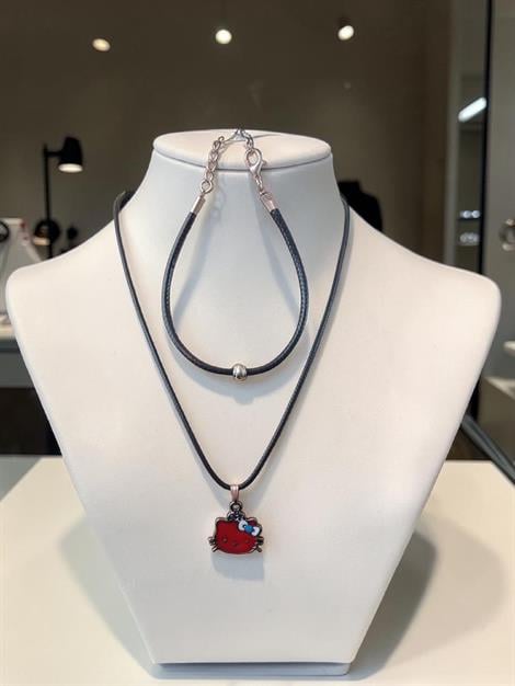 Hello Kitty Figürlü Siyah İpli Kolye ve Bileklik İkili Set