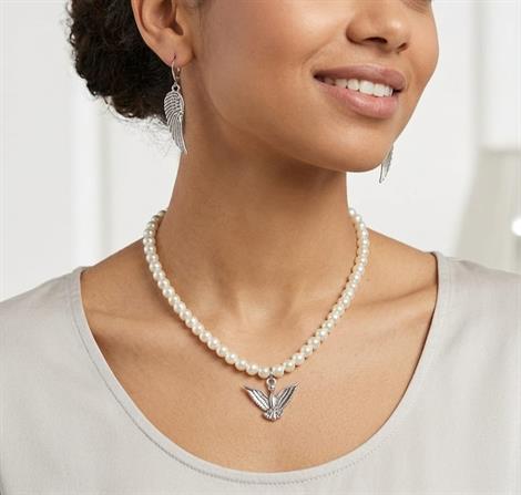 Huma Kuşu 3'lü İnci Kolye ve Top Küpe Takı Seti