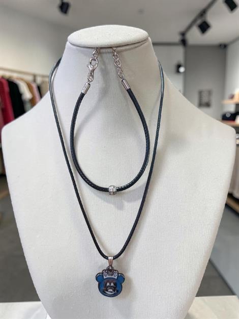 Mickey Mavi Figürlü Siyah İpli Kolye ve Bileklik İkili Set