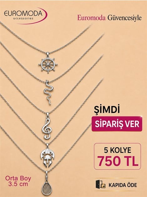 Şövalye Müzik Notası Detaylı 5 Adet Zincir Kolye