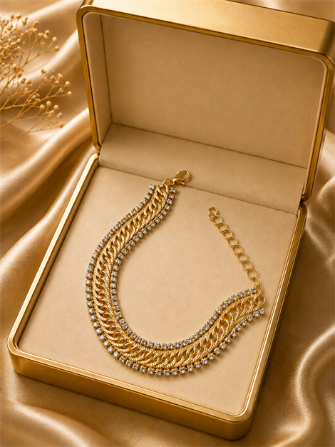 Taşlı Suyolu Gold Renk Bileklik