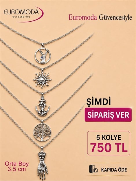 Tavşan Hayat Ağacı  Güneş Detaylı 5 Adet Zincir Kolye