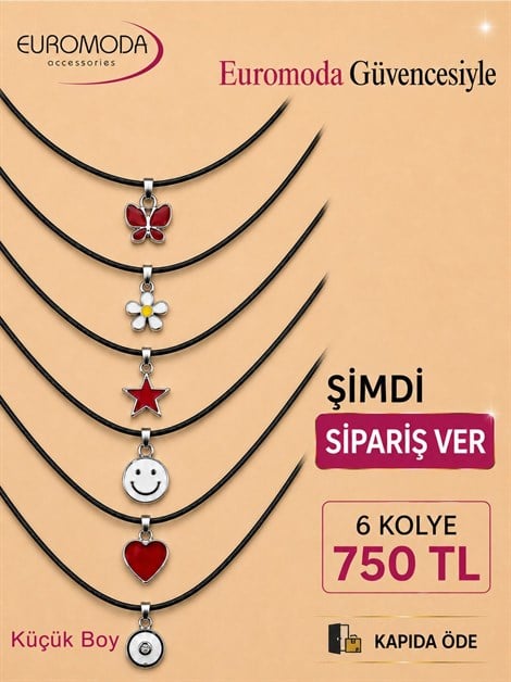 Yıldız Kelebek Papatya Detaylı 6 Adet Deri Kolye
