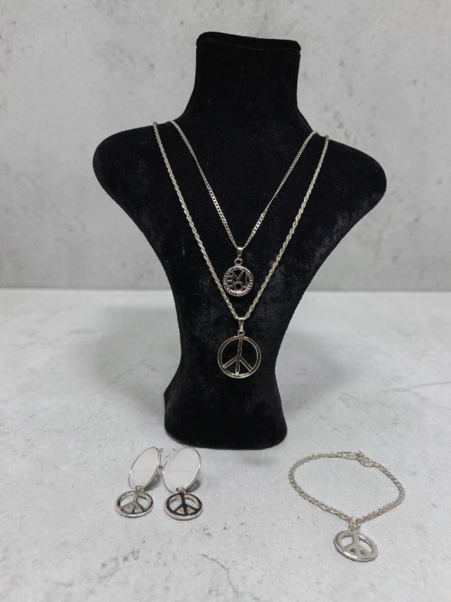 Barış Sembolü Gurmet Zincir Kolye Bileklik Küpe Seti