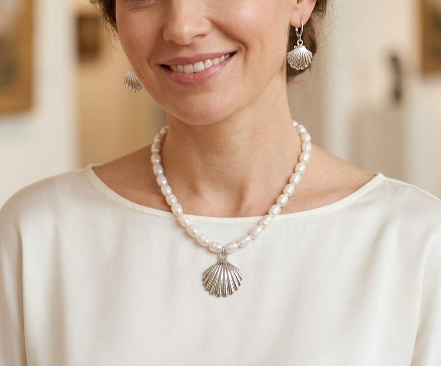 Deniz Kabuğu İnci Kolye ve Küpe Seti