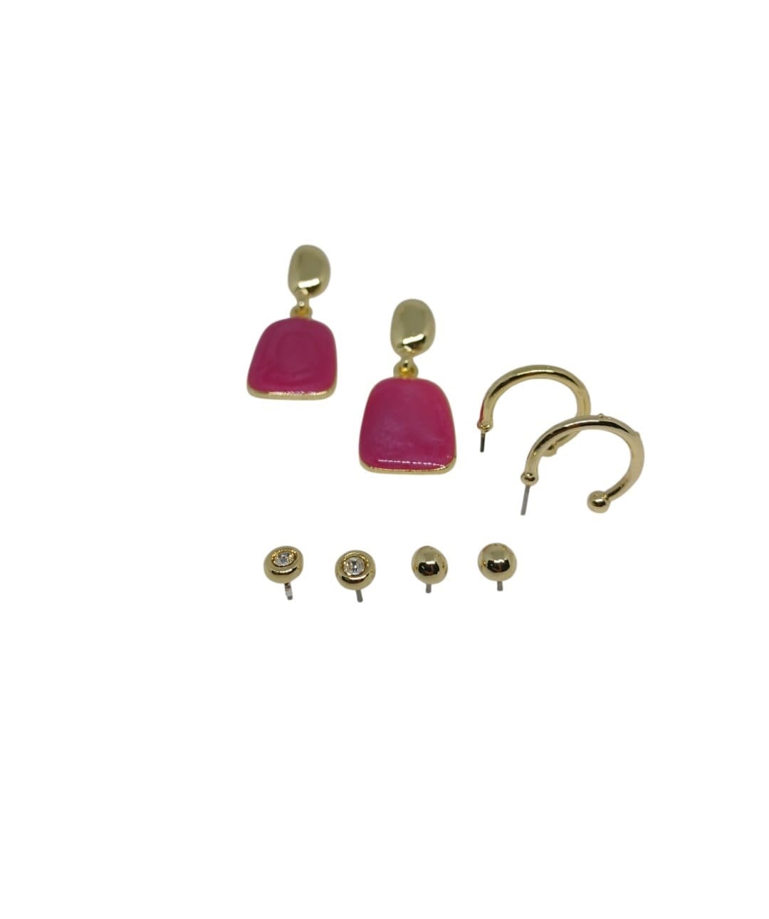 Gold Pembe Mineli Vidalı 4'lü Küpe Seti