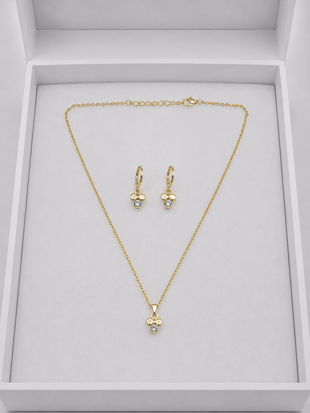 Gold Renk Işıltılı Taşlı 2'li Kolye Küpe Seti