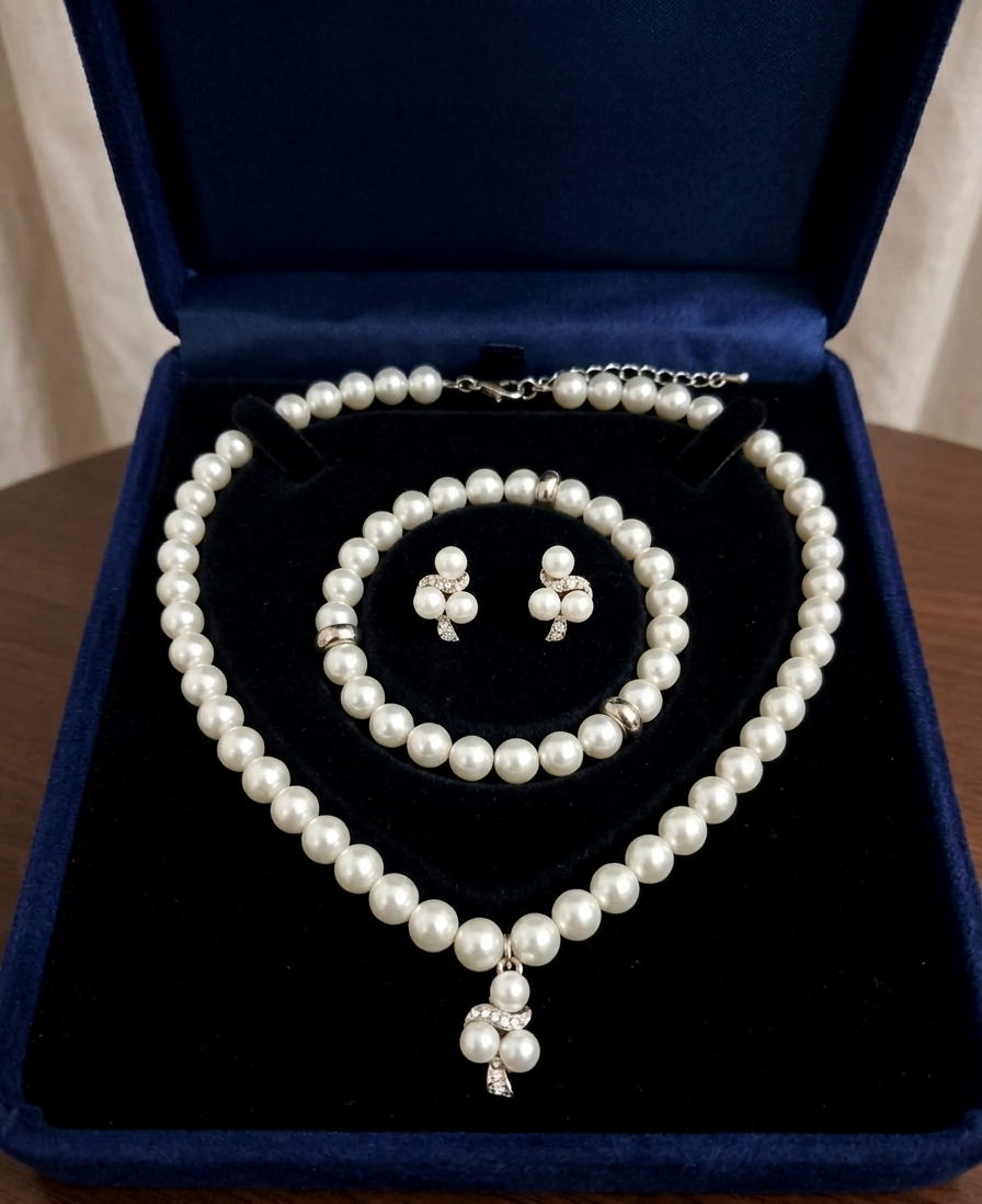 Göz Alıcı İnci 3'lü Kolye Bileklik Küpe Seti