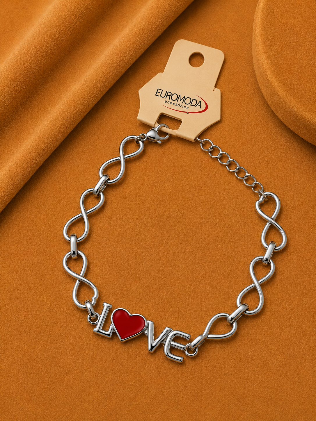 Love Yazılı Kırmızı Kalp Detaylı Zincir Bileklik