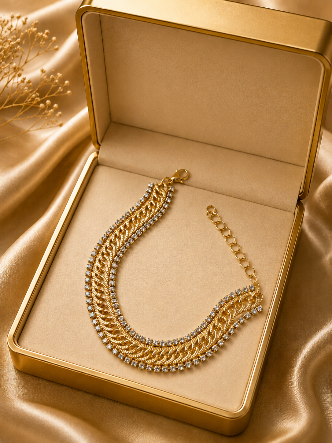 Taşlı Suyolu Gold Renk Bileklik