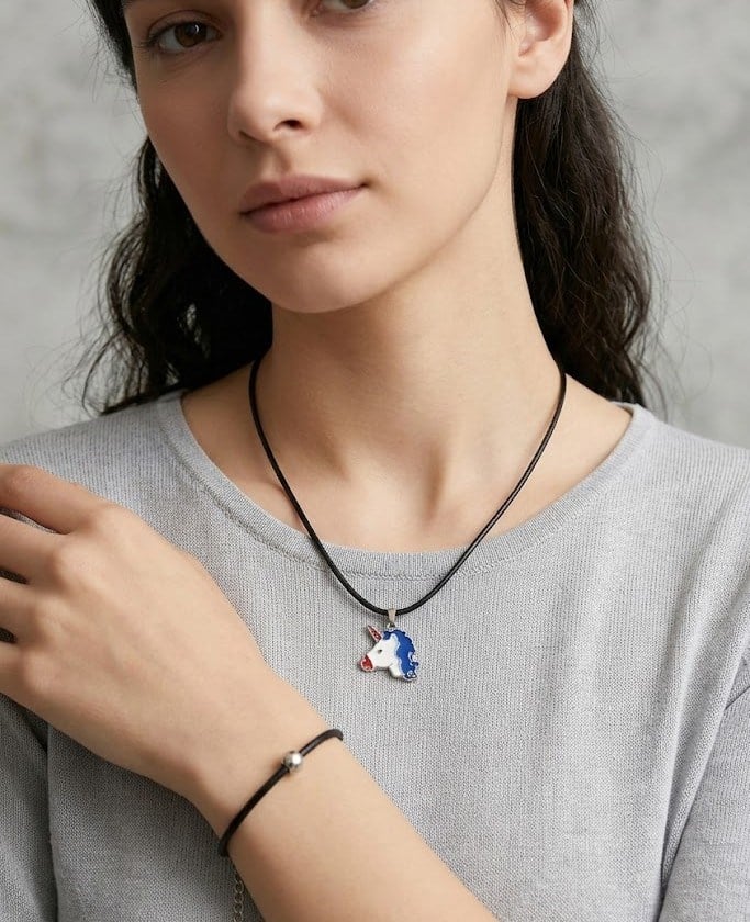 Unicorn Detaylı 2'li Deri Bileklik Kolye Seti