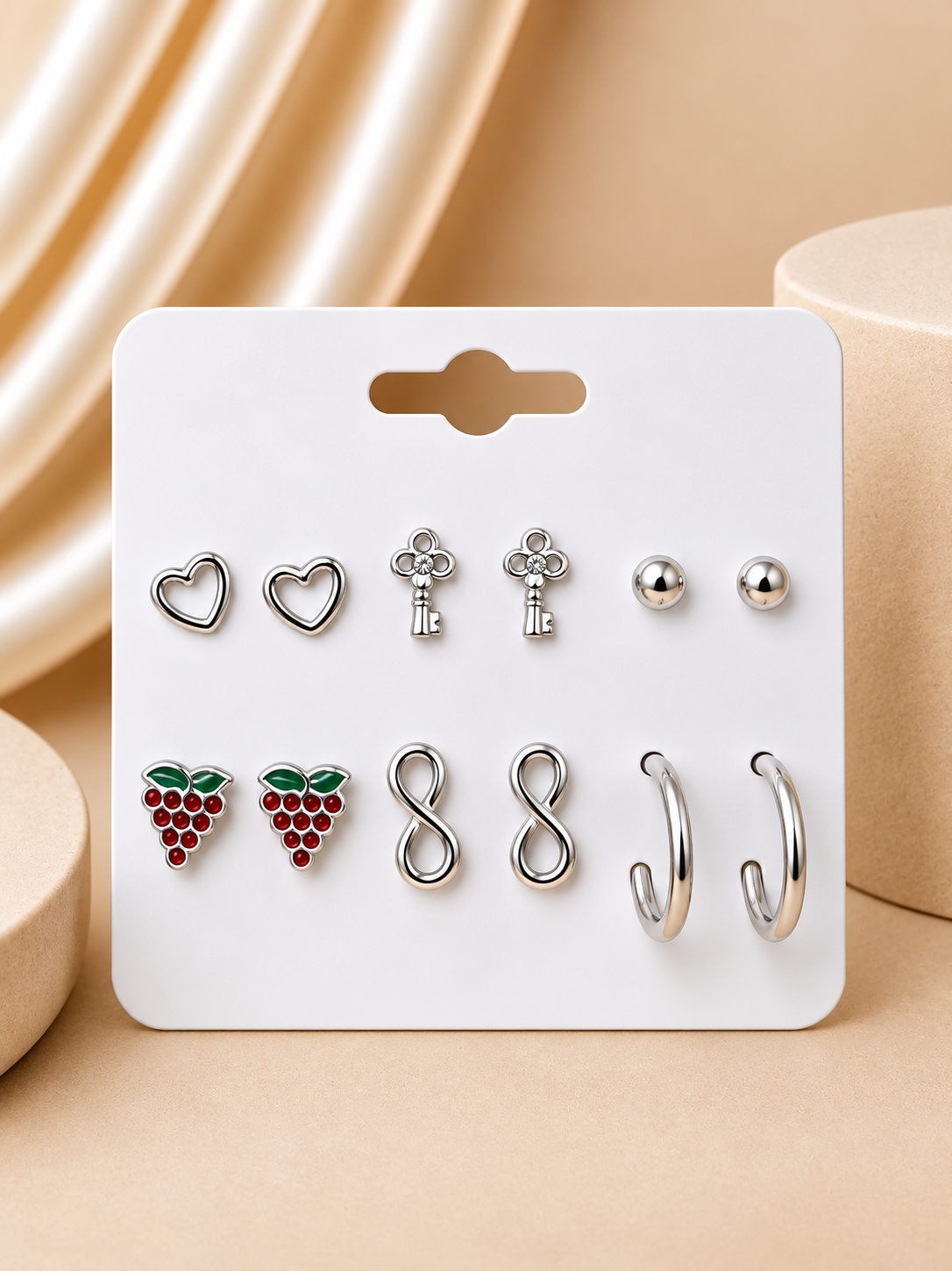 Üzüm Sonsuzluk Detaylı 6'lı Küpe Seti