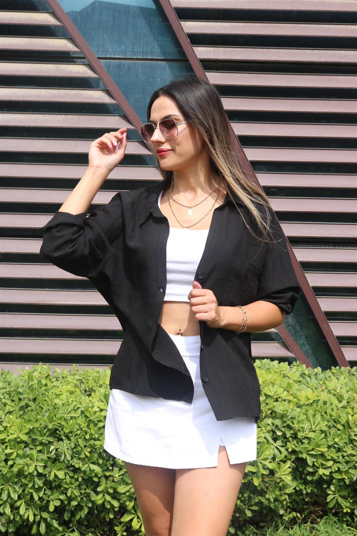 %100 coton premium kalite siyah gömlek