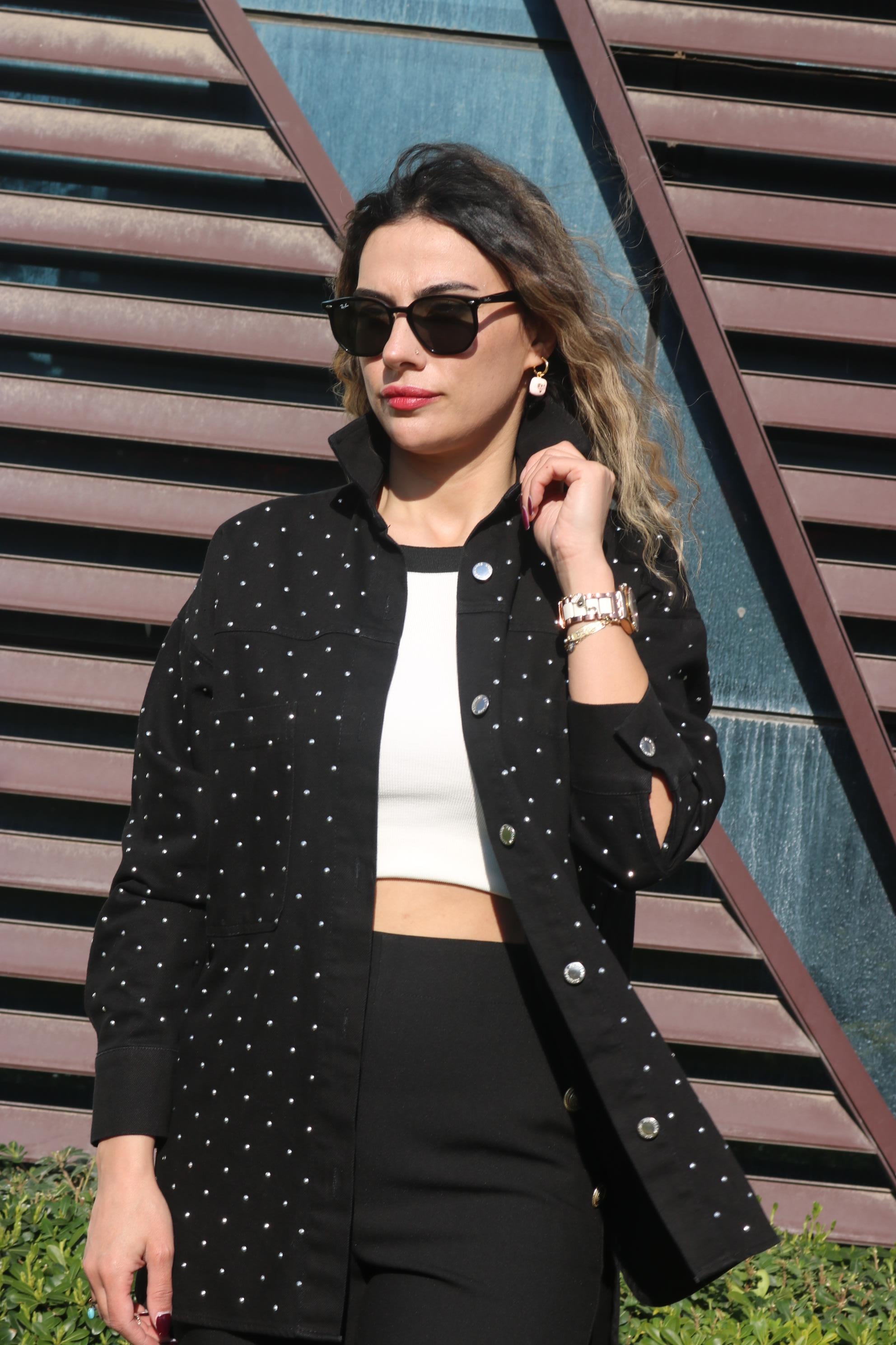 BySoloCollection Taşlı Siyah Kot gömlek