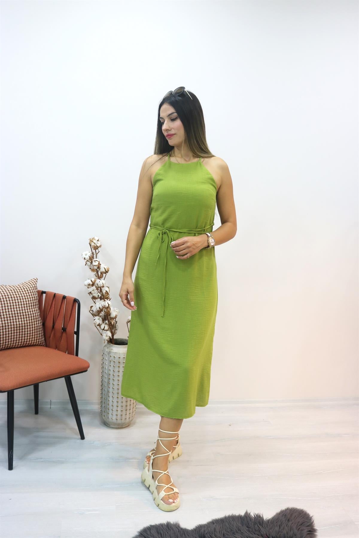 Bysolocollection Yeşil Halter Yaka Elbise
