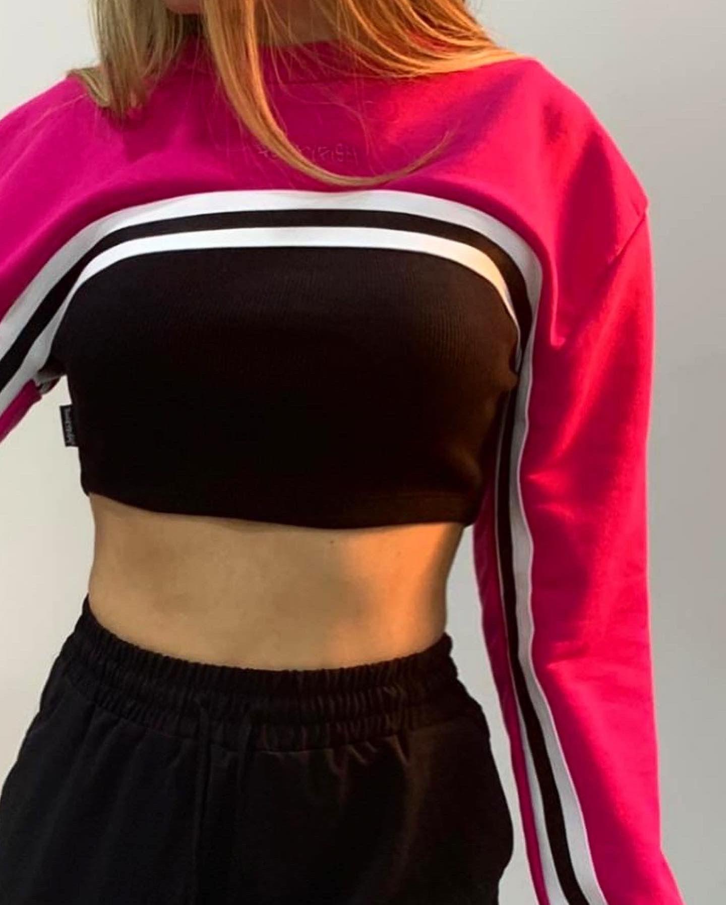 BySoloCololection Fuşya Atlet Detaylı İki Parça Crop Sweatshirt