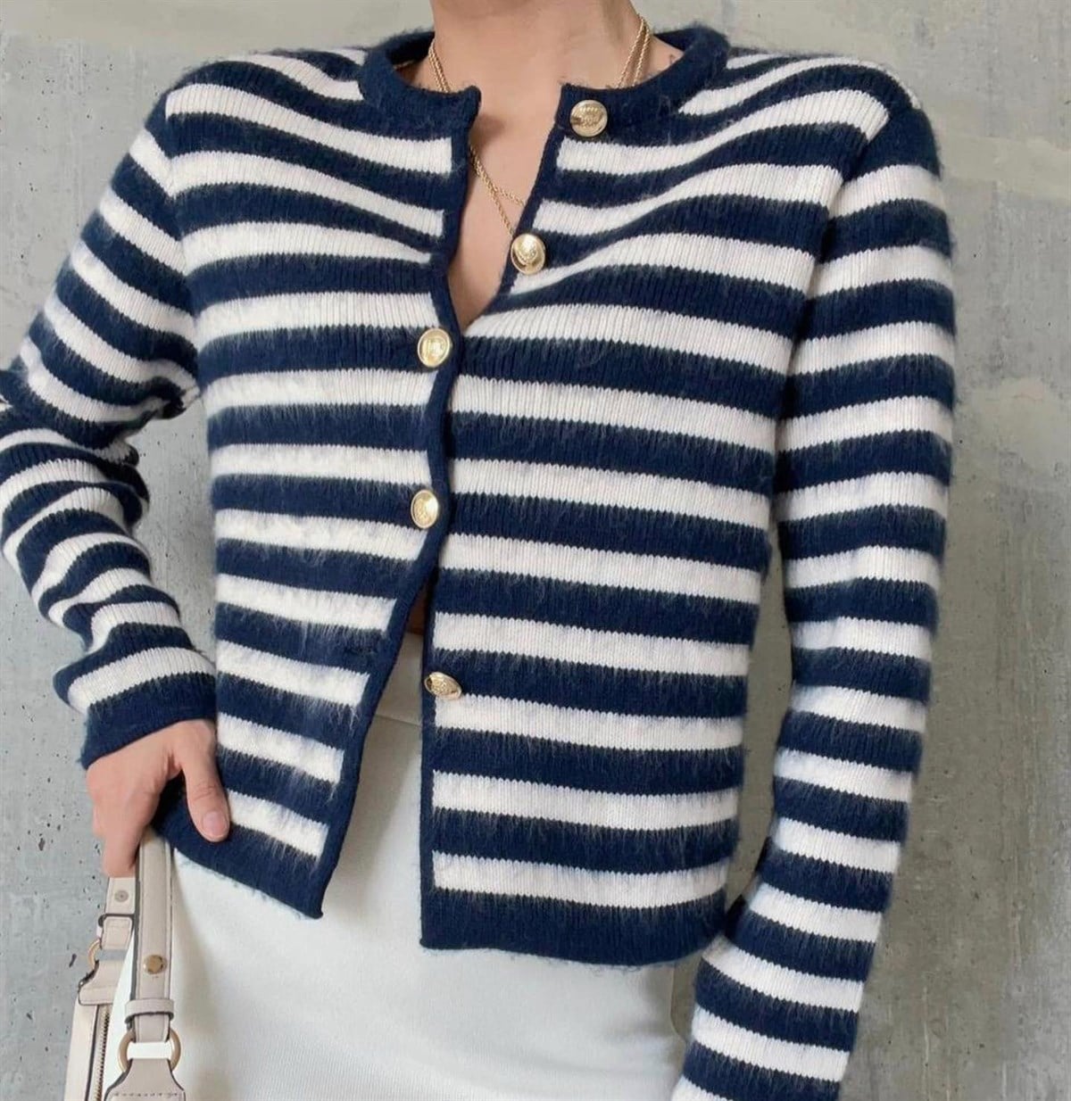 çizgili şardonlu hırka lacivelt-krem