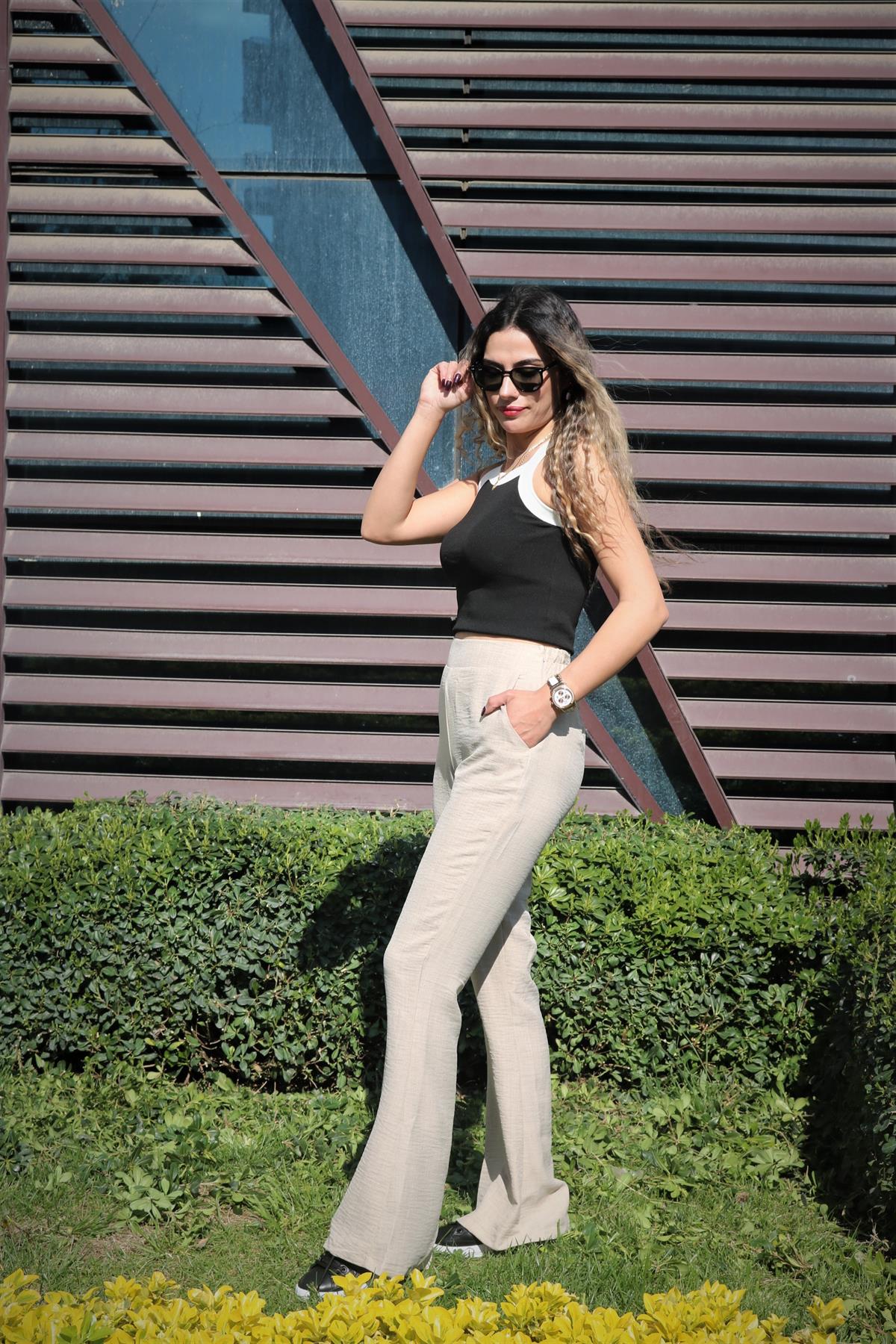 Krem ispanyol paça pantolon