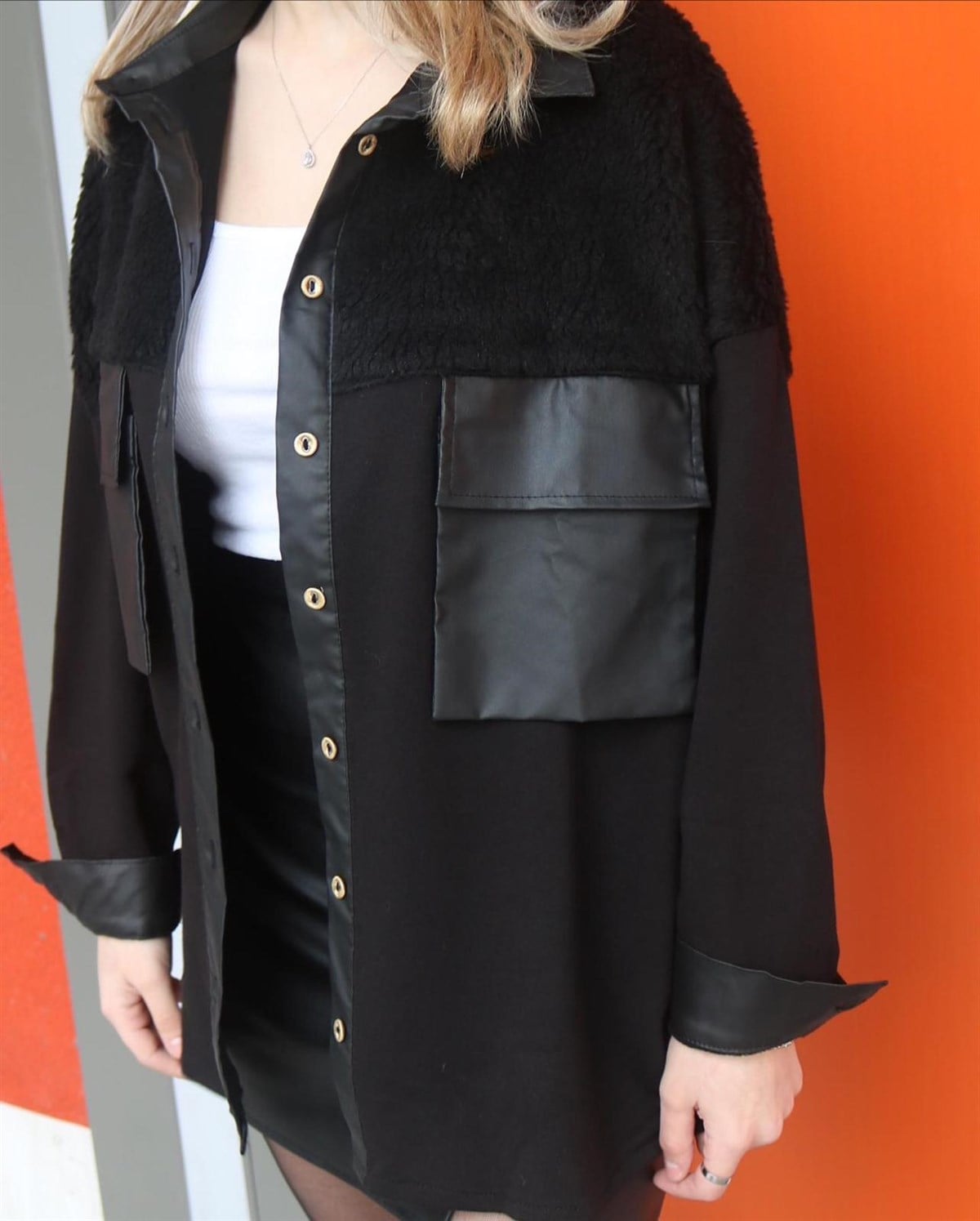 kürklü deri detay mont