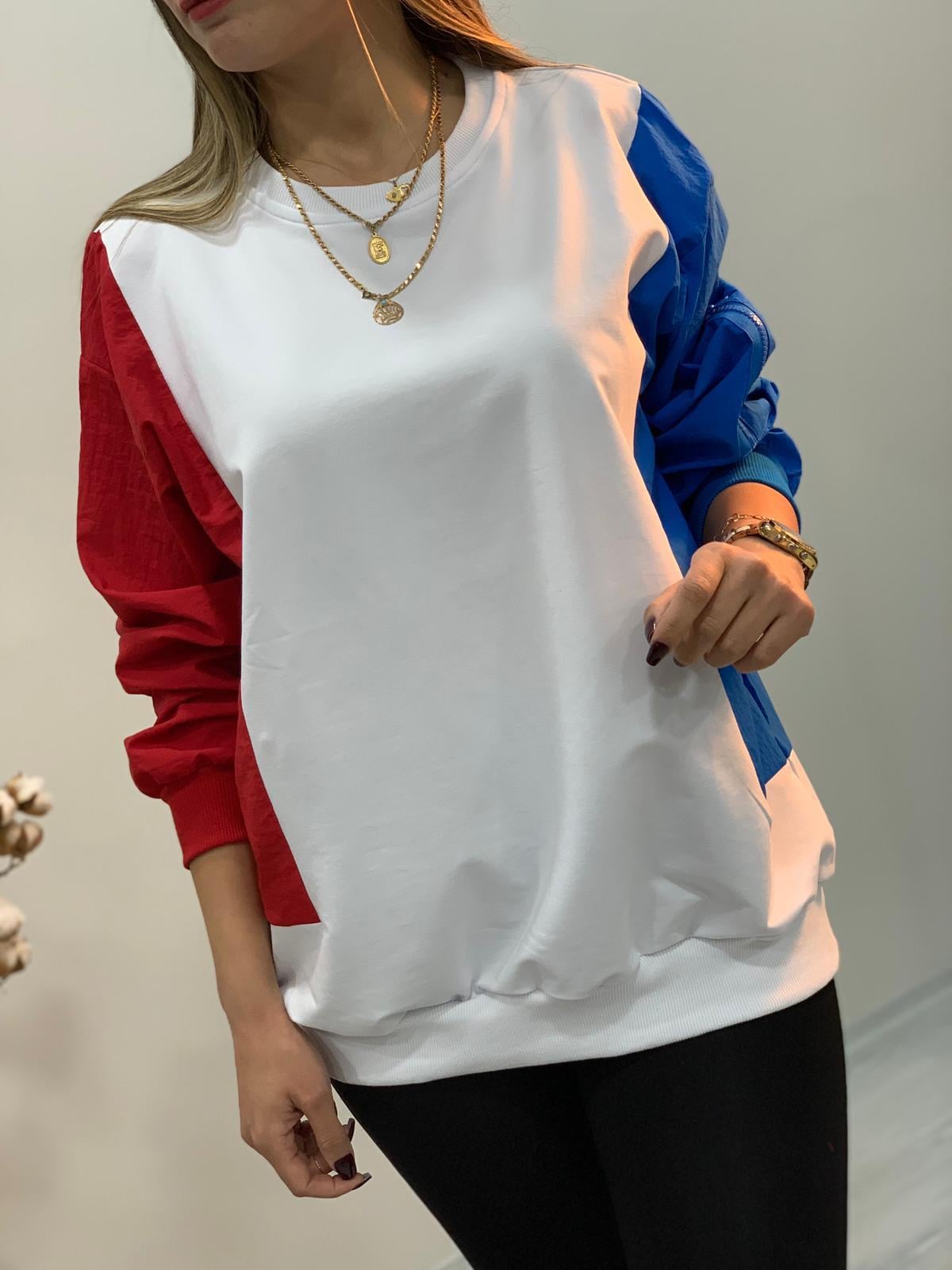 Mavi-kırmızı colorblock sweatshirt