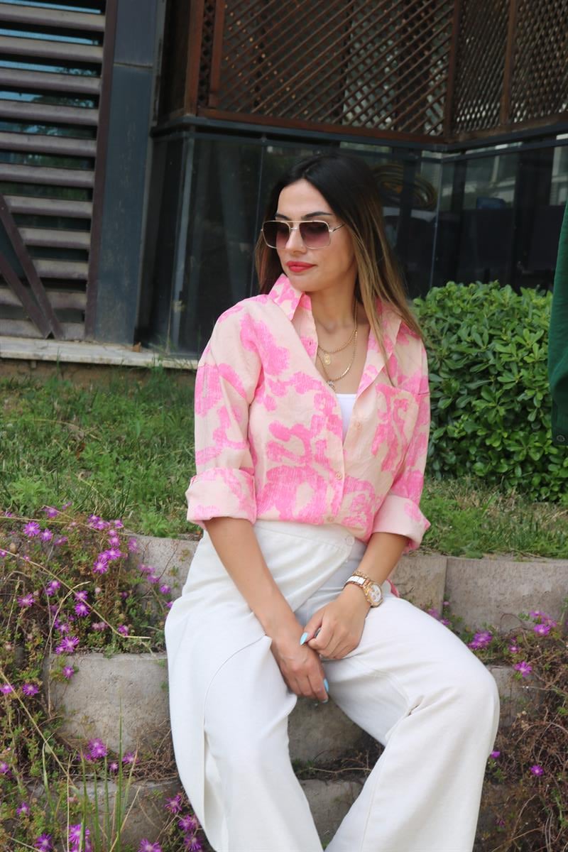 Pembe krem desenli gömlek