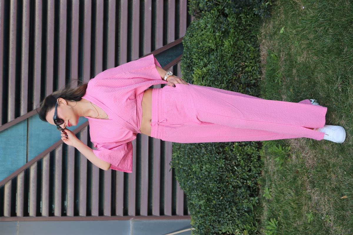 Pembe pöti kareli 3 lü takım