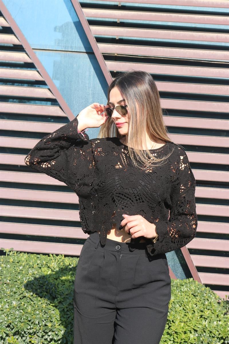 Siyah dantel triko