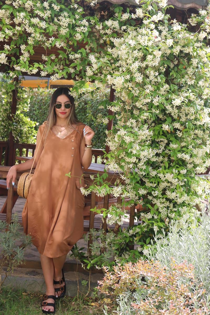 Taba oversize cep detay elbise