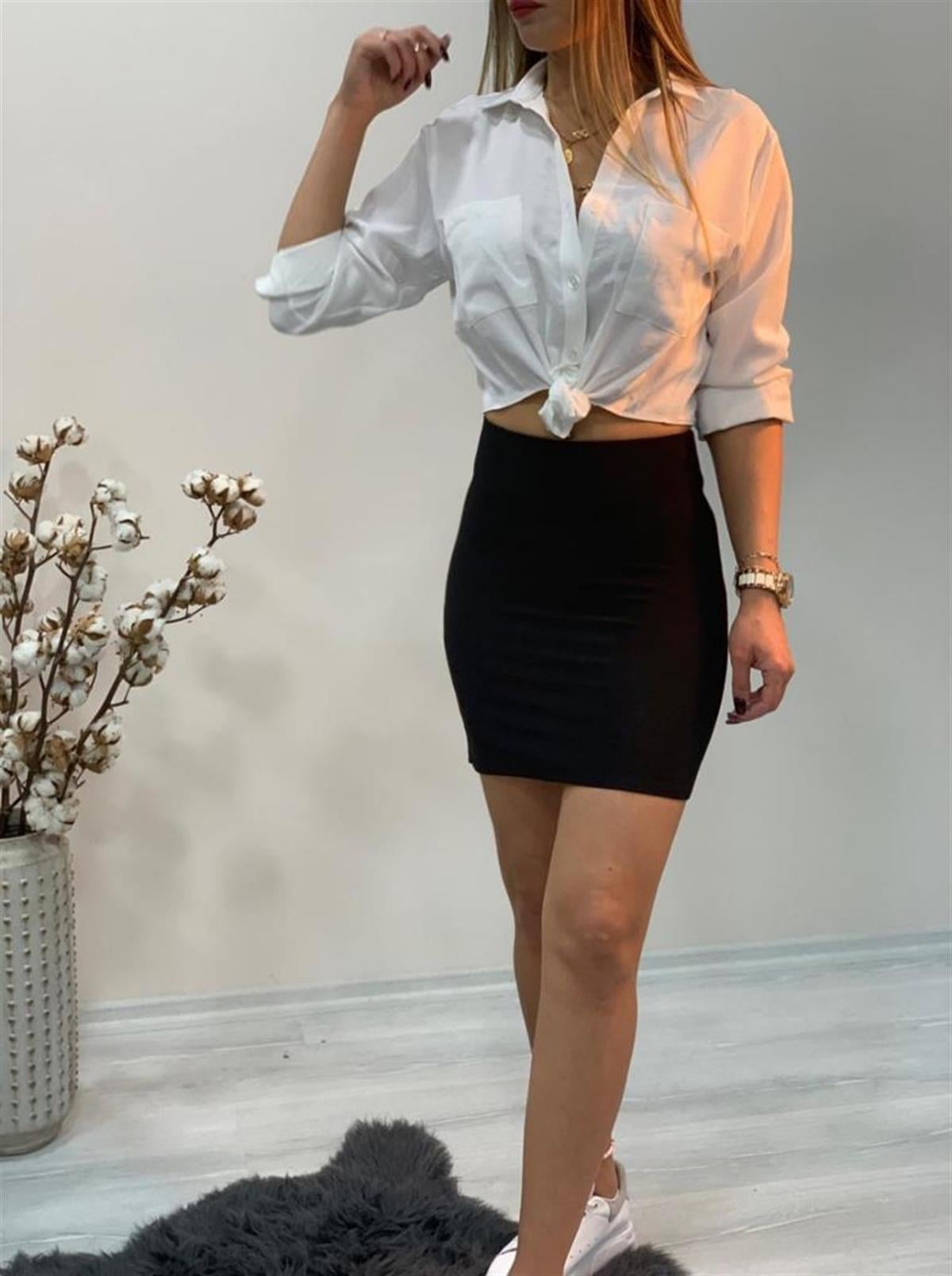 Beyaz önden bağlamalı gömlek