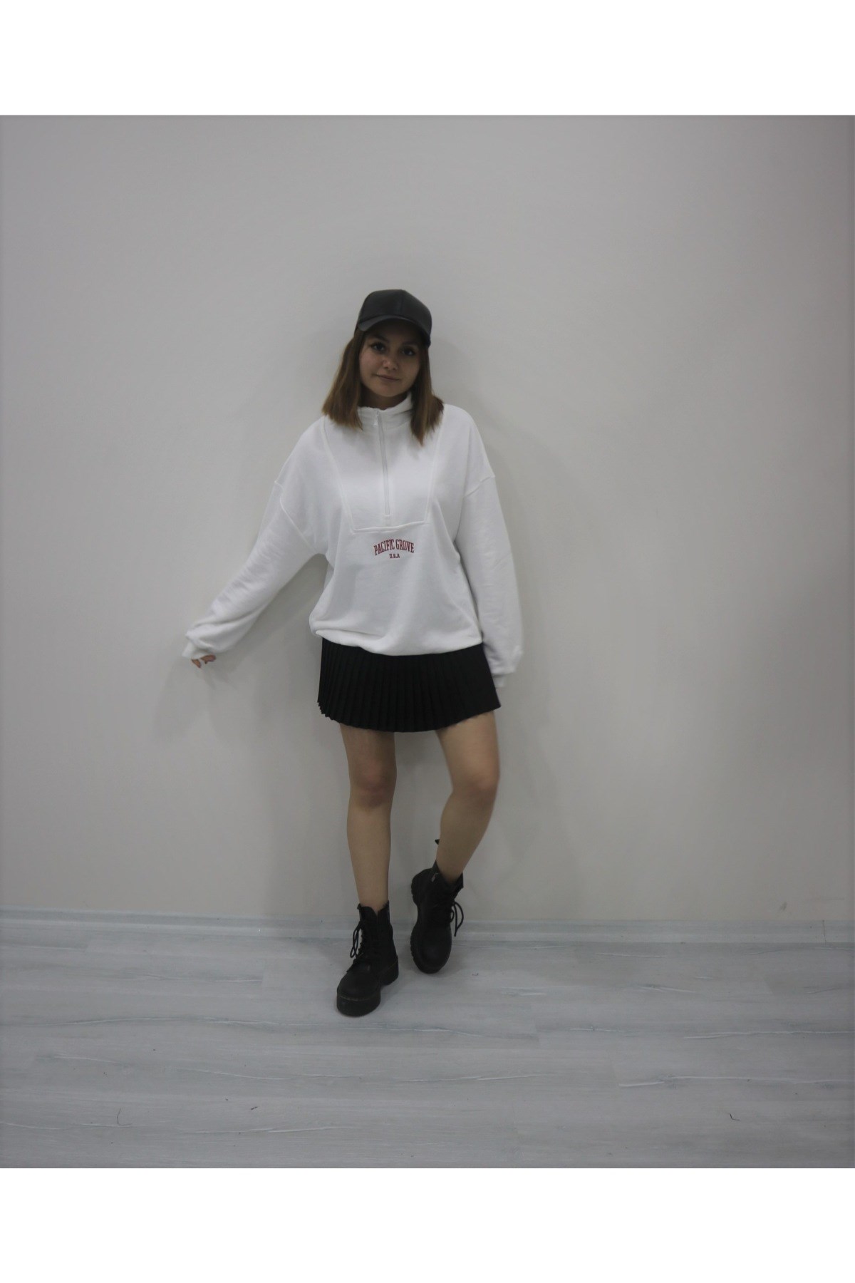 Beyaz Pasific Fermuarlı Sweatshirt