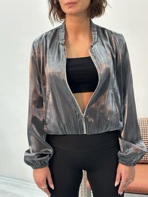 BySoLoCollection Metalik Renk İçi Astarlı Bomber Ceket